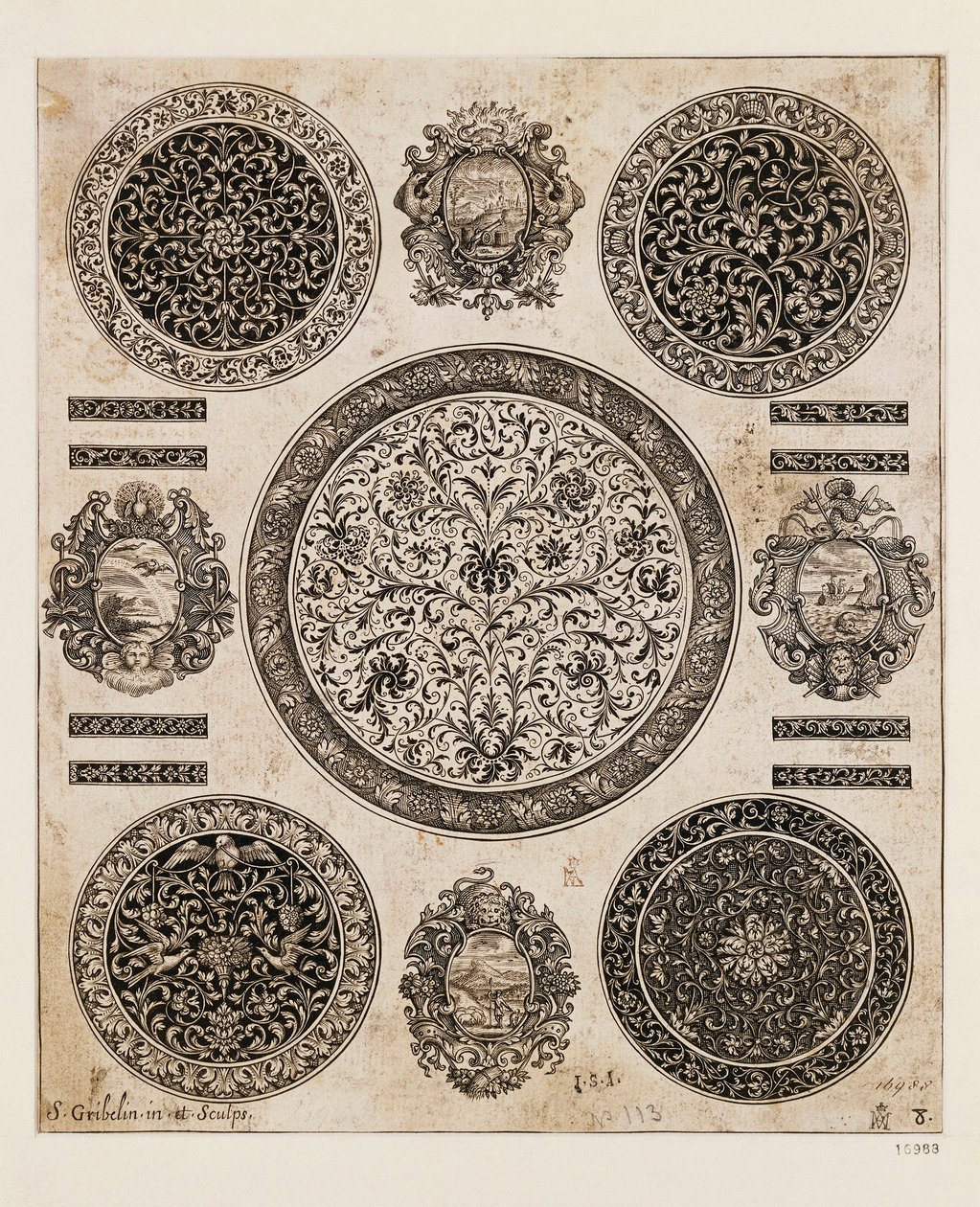 Study for ornamental drawing on watch case by Benjamin Baud