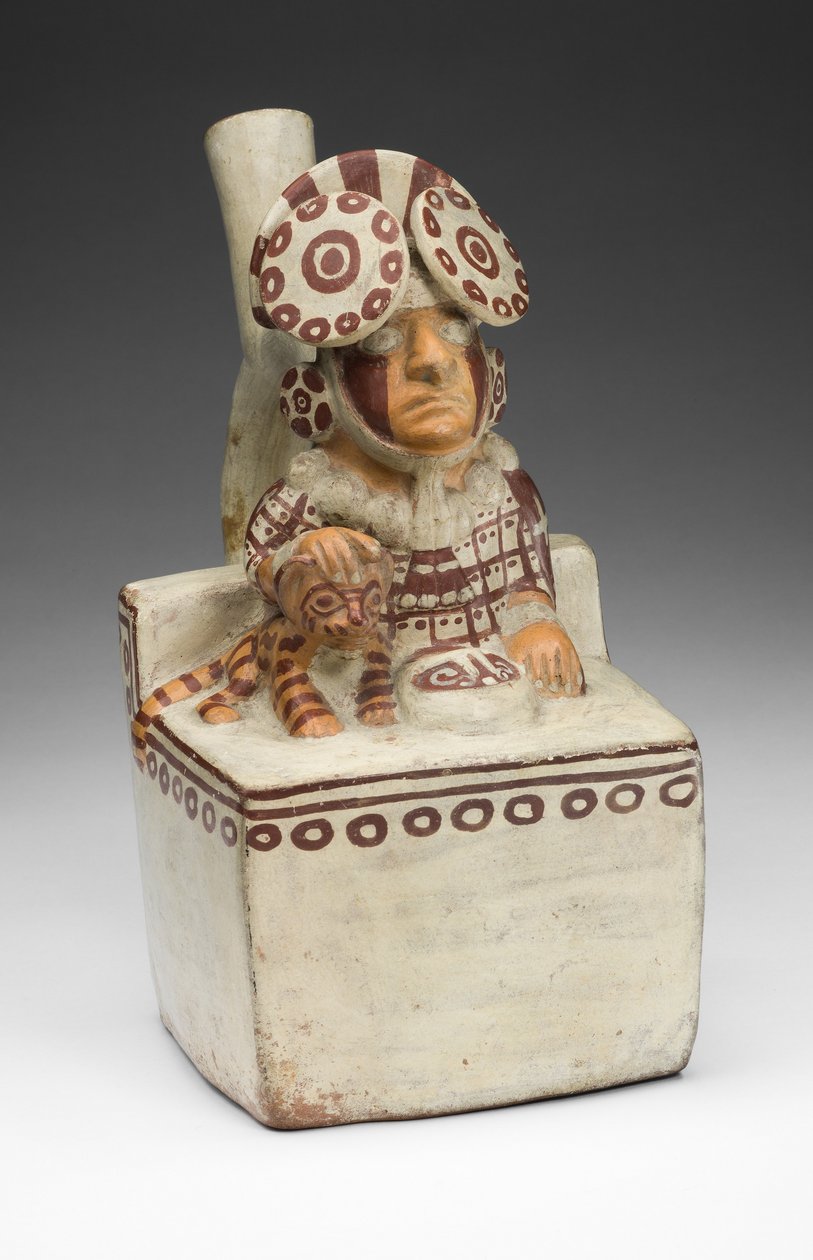 Vessel in the form of a seated ruler with a pampas cat by Unbekannt