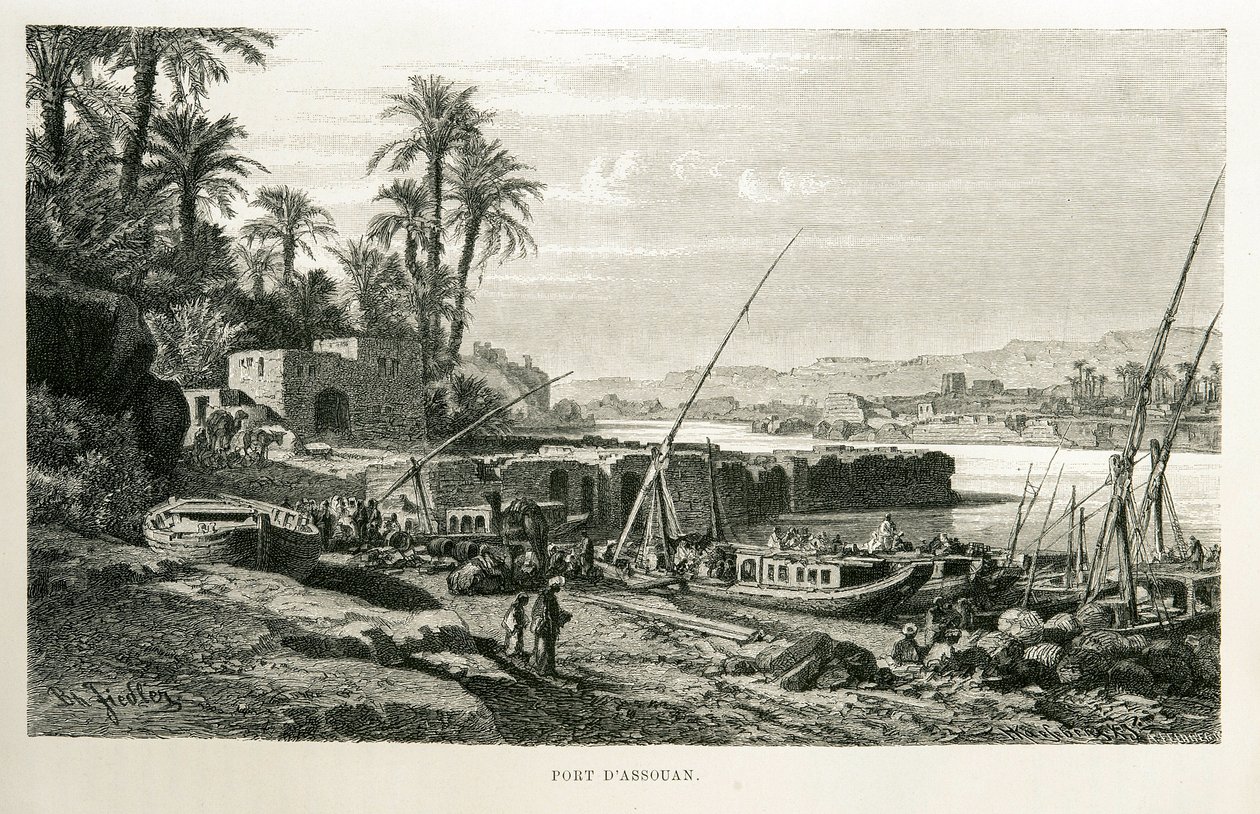 View of the Port of Aswan in Egypt - Illustration from the Atlas of Egypt by Unknown