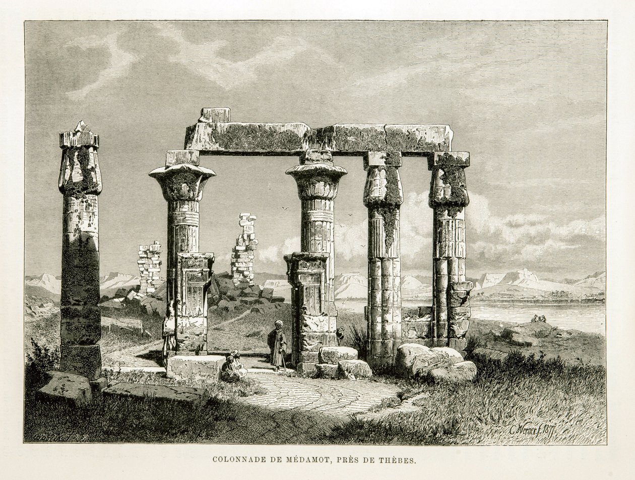 View of the Ruins of Medamot Temple near Thebes, Egypt - Illustration from the Atlas of Egypt by Unknown
