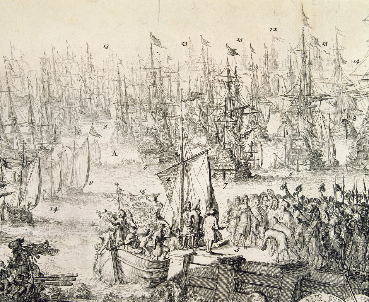 William of Orange setting sail for England in November 1688 (engraving) by Unbekannter Künstler