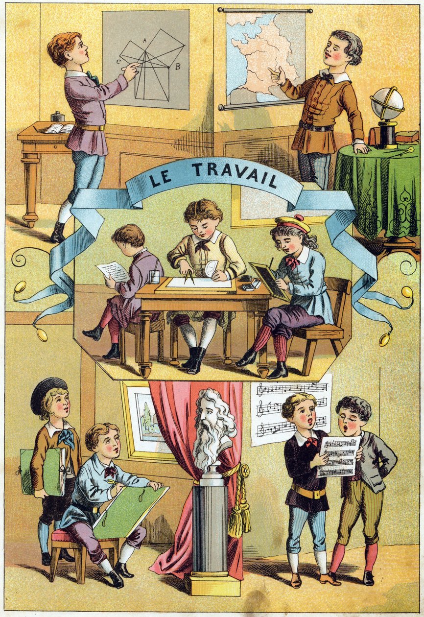 Work in the classroom. Engraving in 