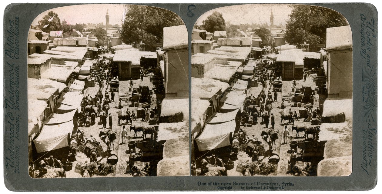 An open bazaar in Damascus, Syria by Underwood and Underwood