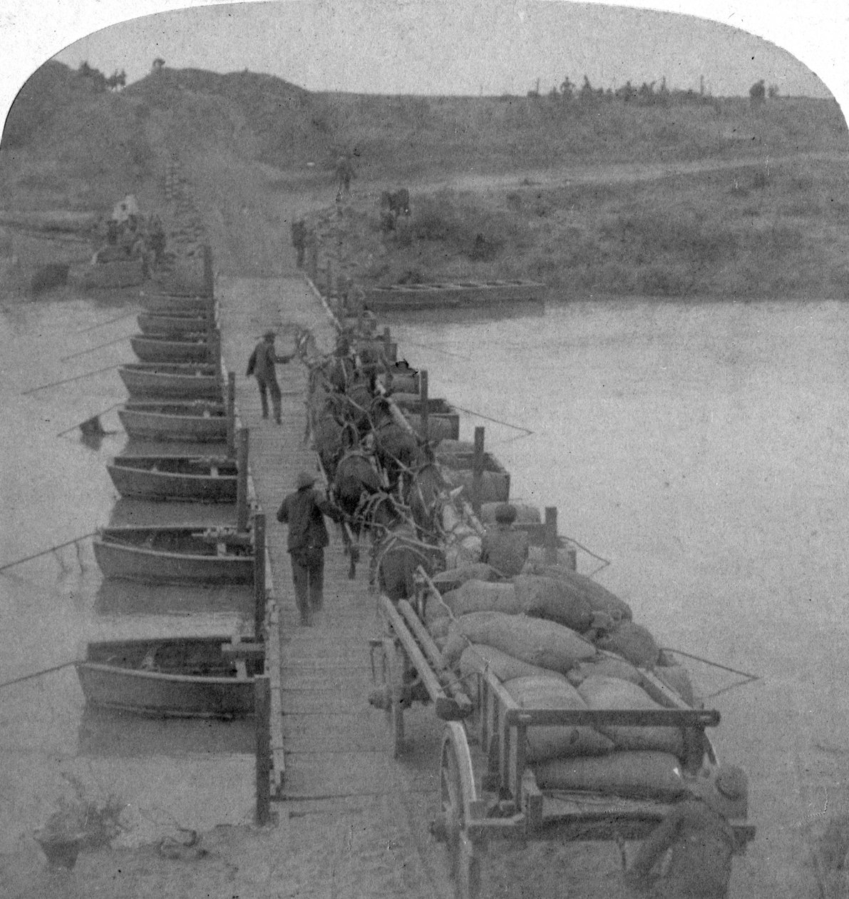 Pontoon Bridge Across the Modder River, Boer War, South Africa, 1900 by Underwood and Underwood