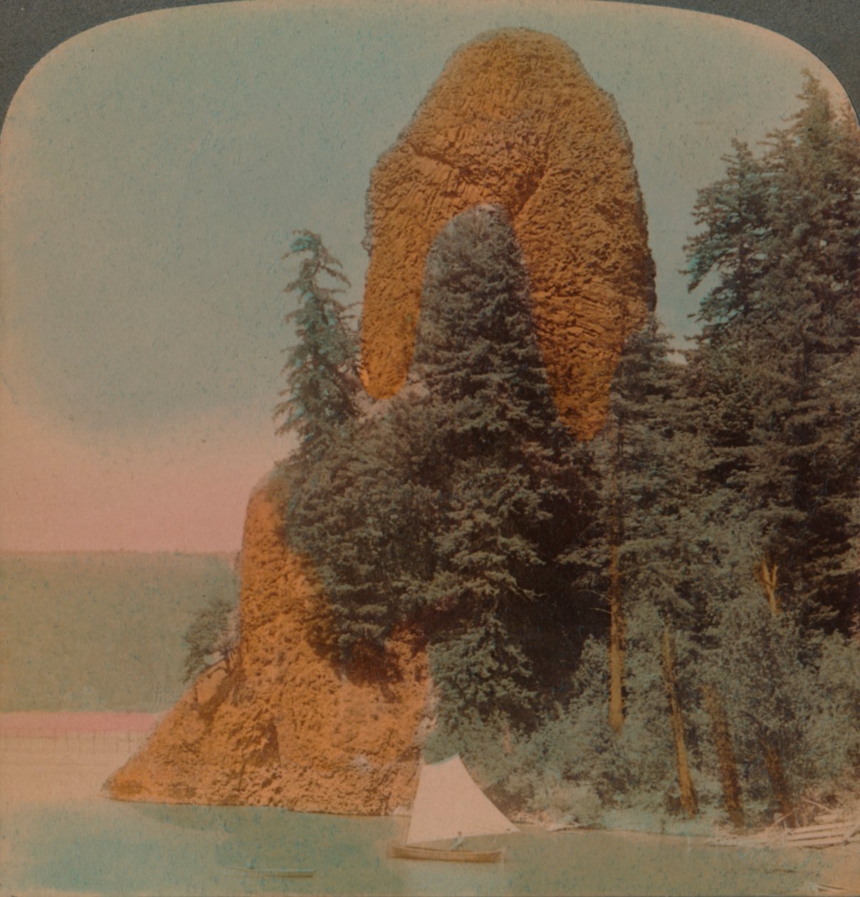 Rooster Rock, curious rock formation along the Columbia River, Oregon, 1902 by Underwood and Underwood