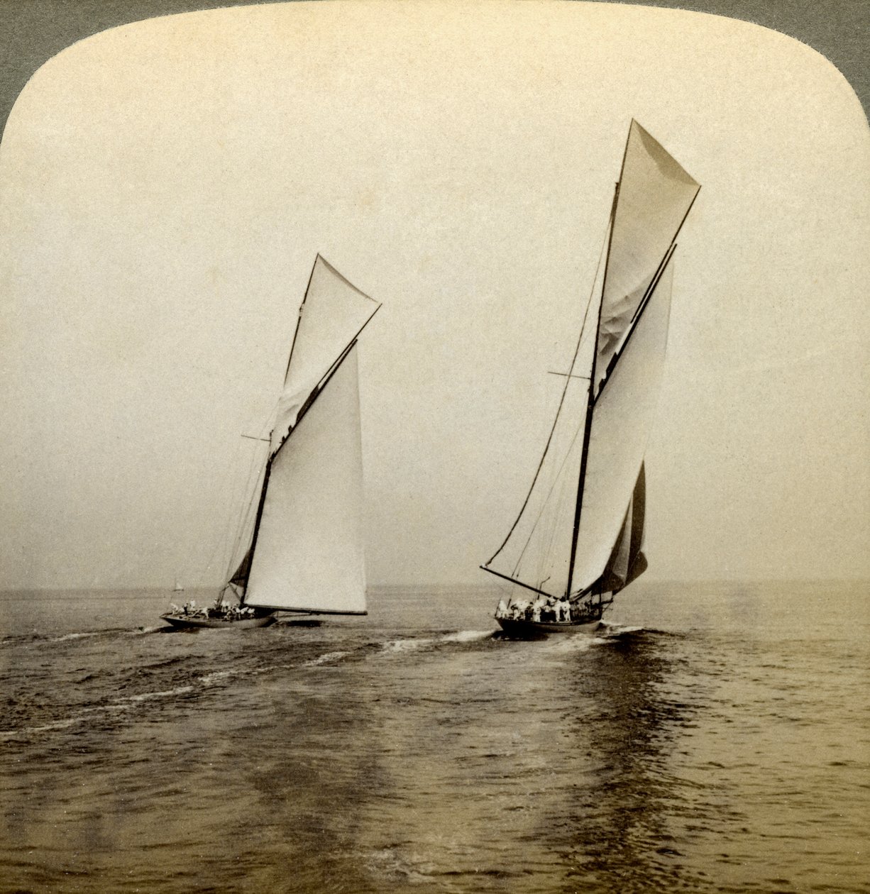 Shamrock I and Shamrock III in a Trial Race off Sandy Hook, USA by Underwood and Underwood