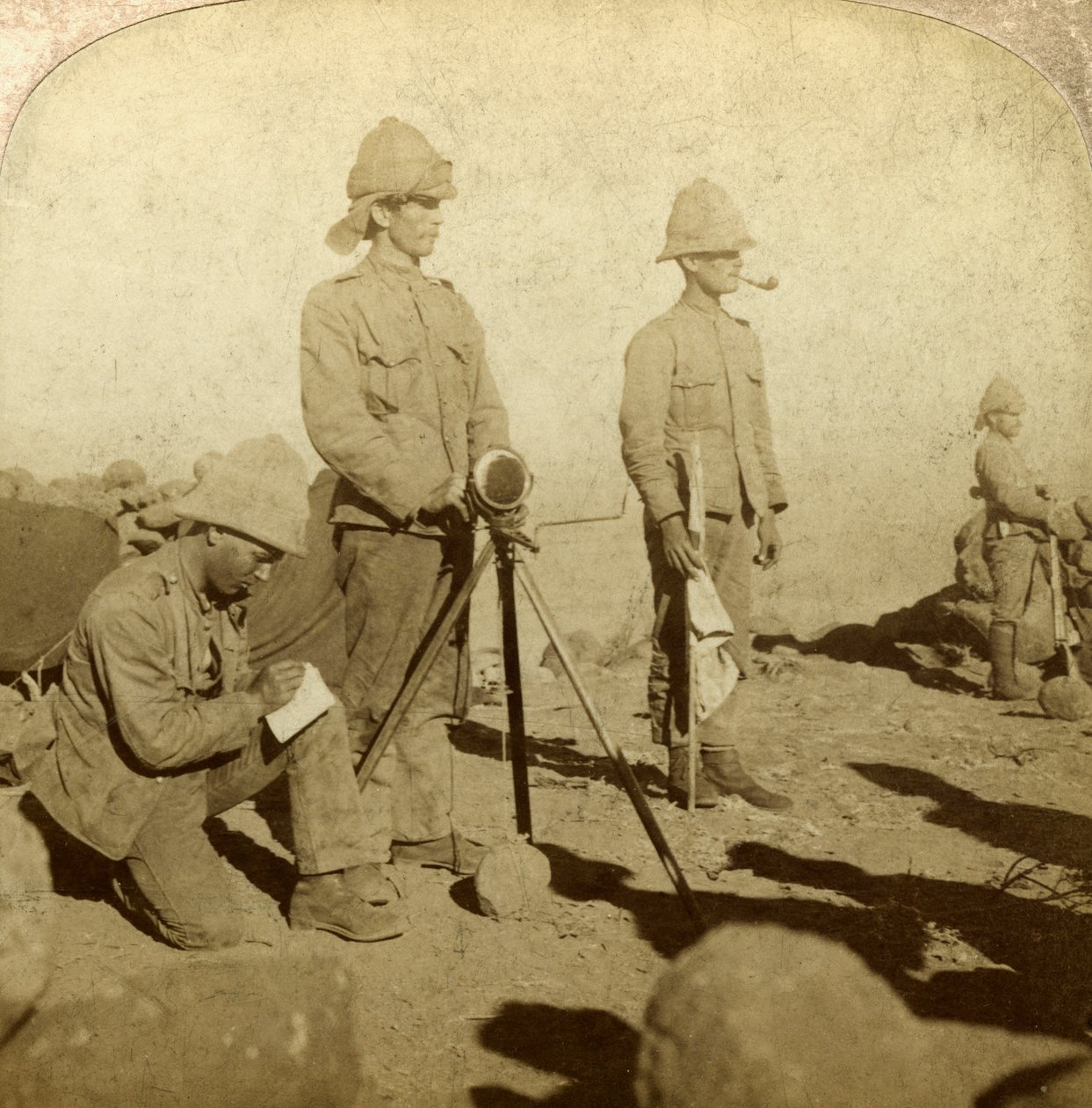 Signallers of the Yorkshire Regiment, New Zealand Hill, South Africa, Boer War, 1900 by Underwood and Underwood