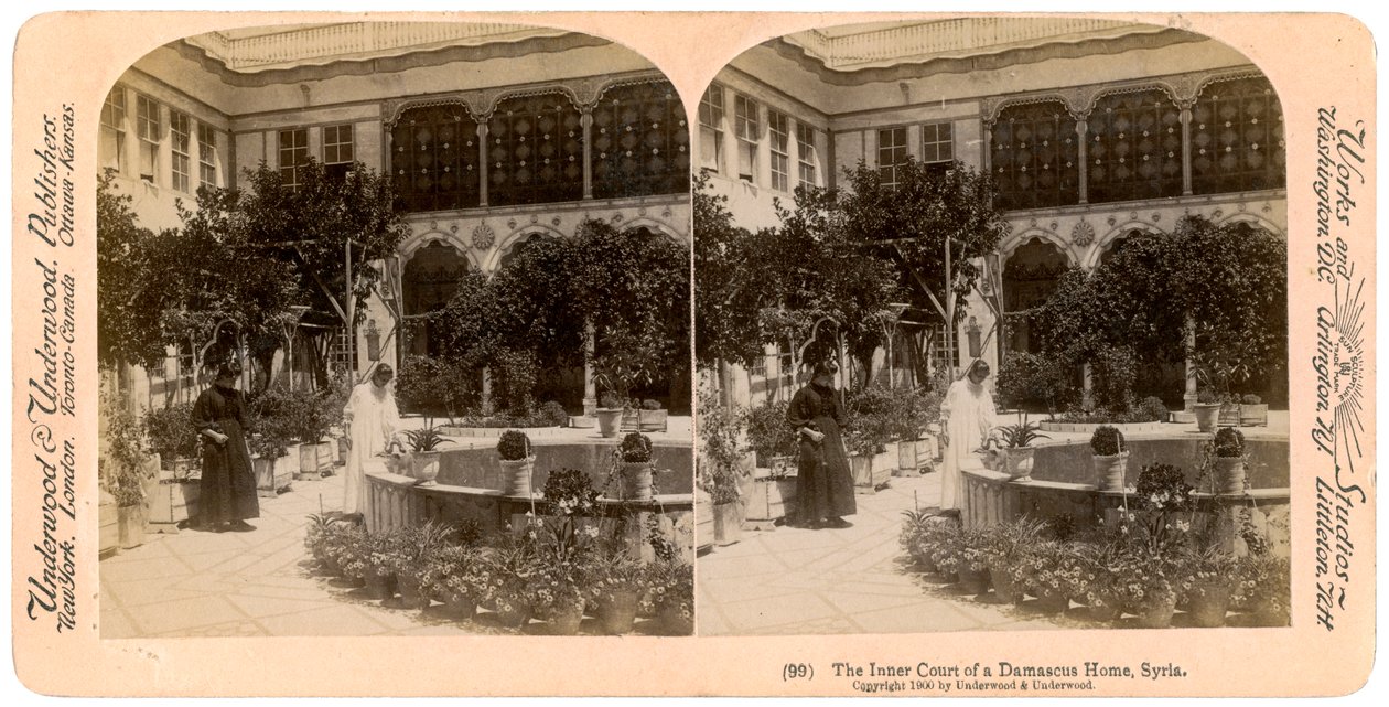 The inner court of a Damascus home, Syria, 1900 by Underwood and Underwood