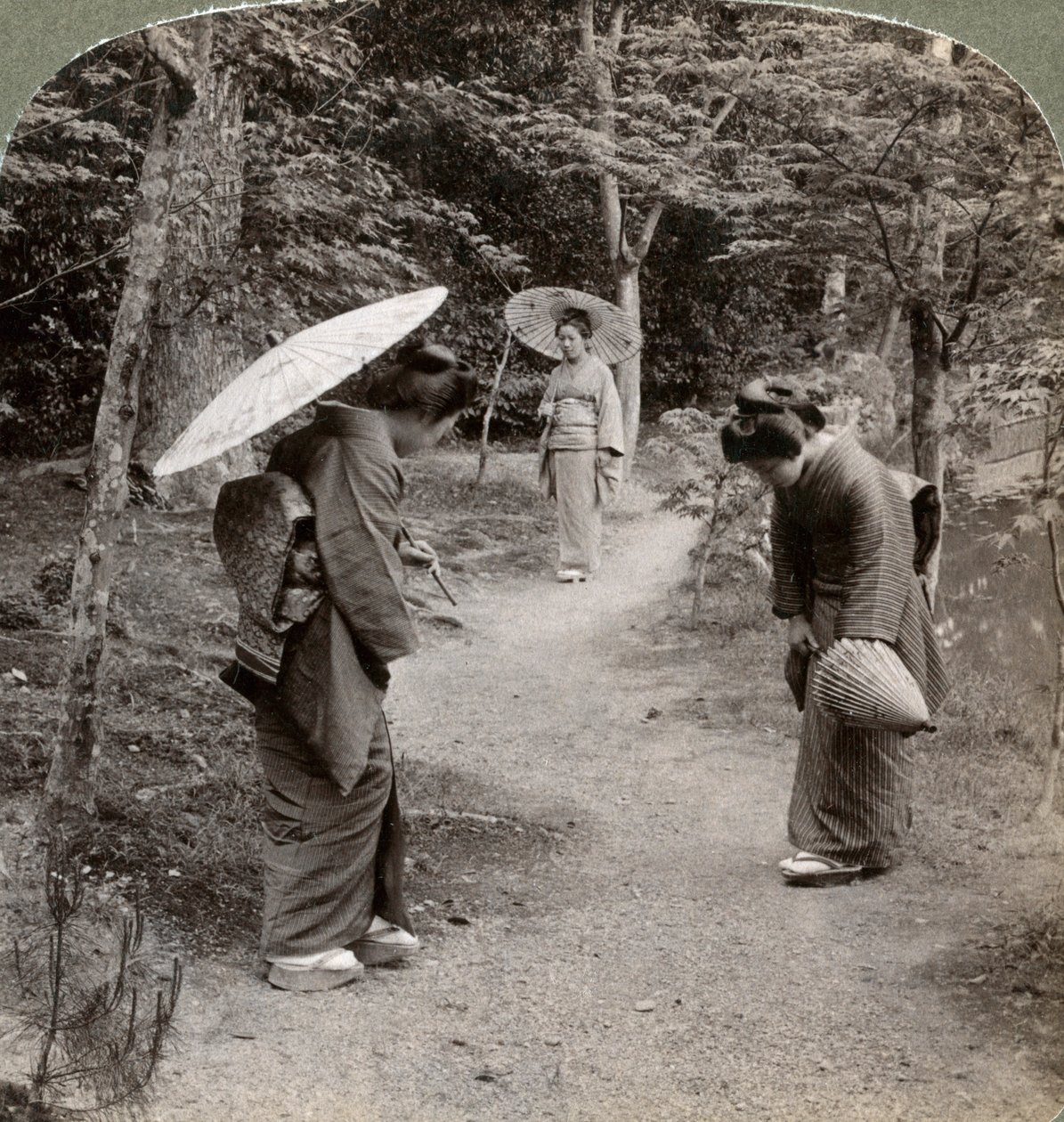 Women in the Kinkaku-ji Temple garden, Kyoto, Japan, 1904 by Underwood and Underwood