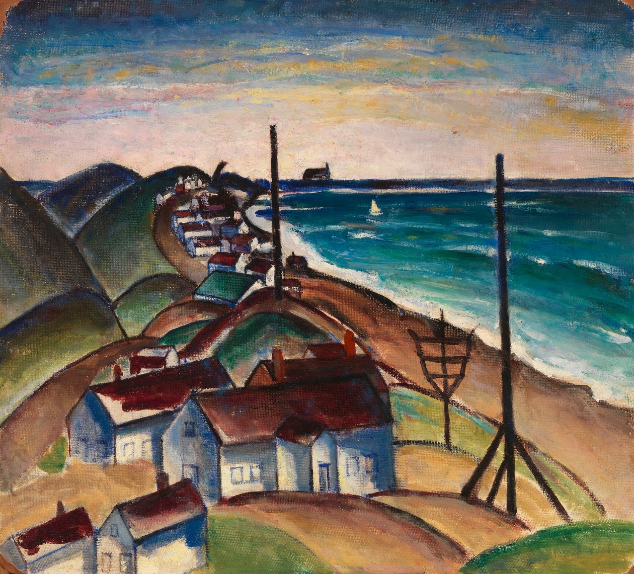 Untitled (Seascape with Houses on Beach) by Unidentified