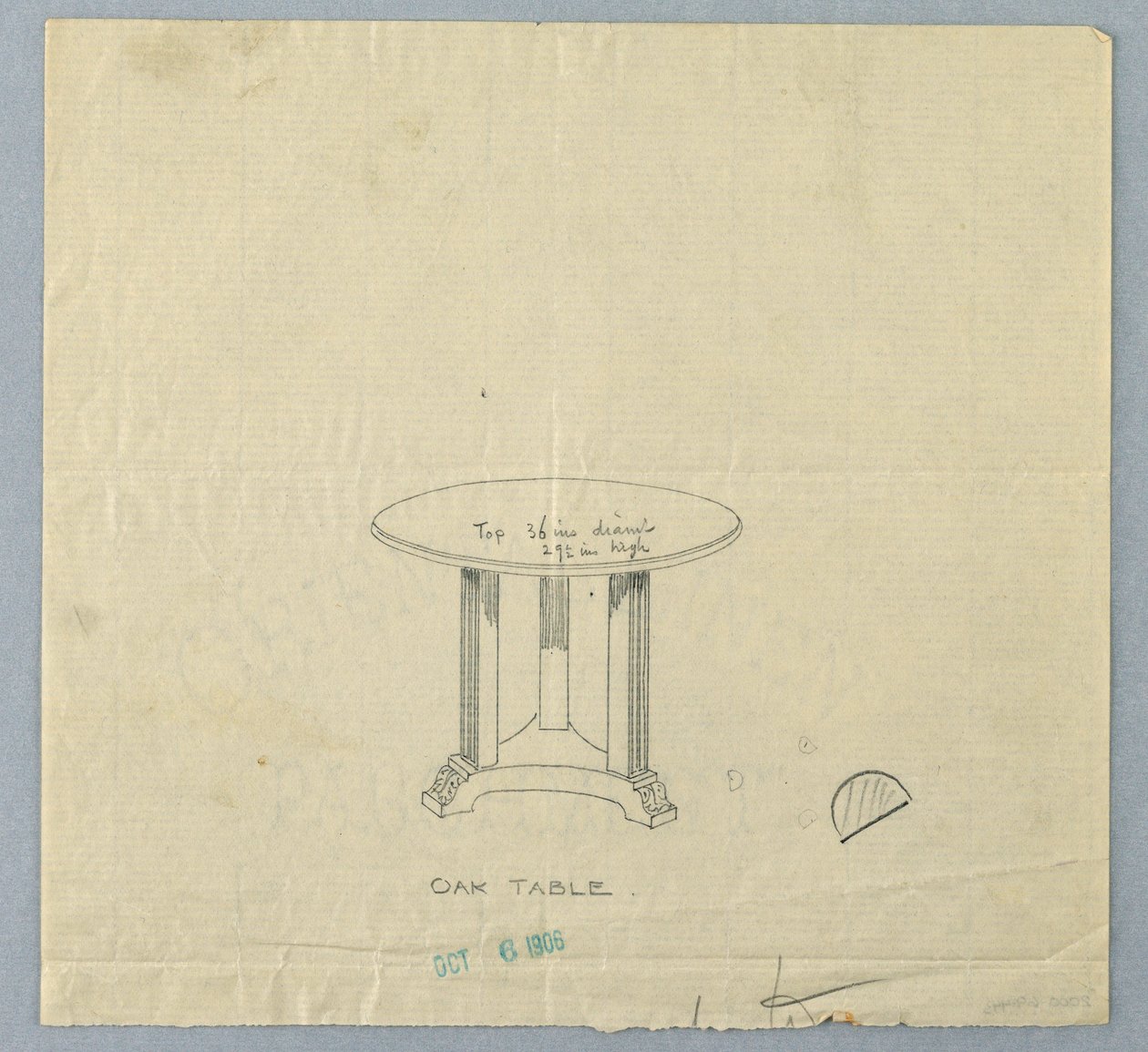 Design for Small Round Oak Table with Square Fluted Legs by Unknown
