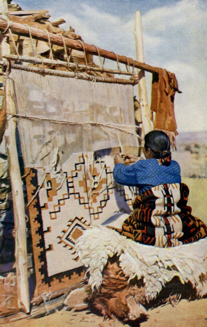 In the heart of the desert of Arizona, Navajo blankets are woven, their beauty and utility attracting many customers by Unknown