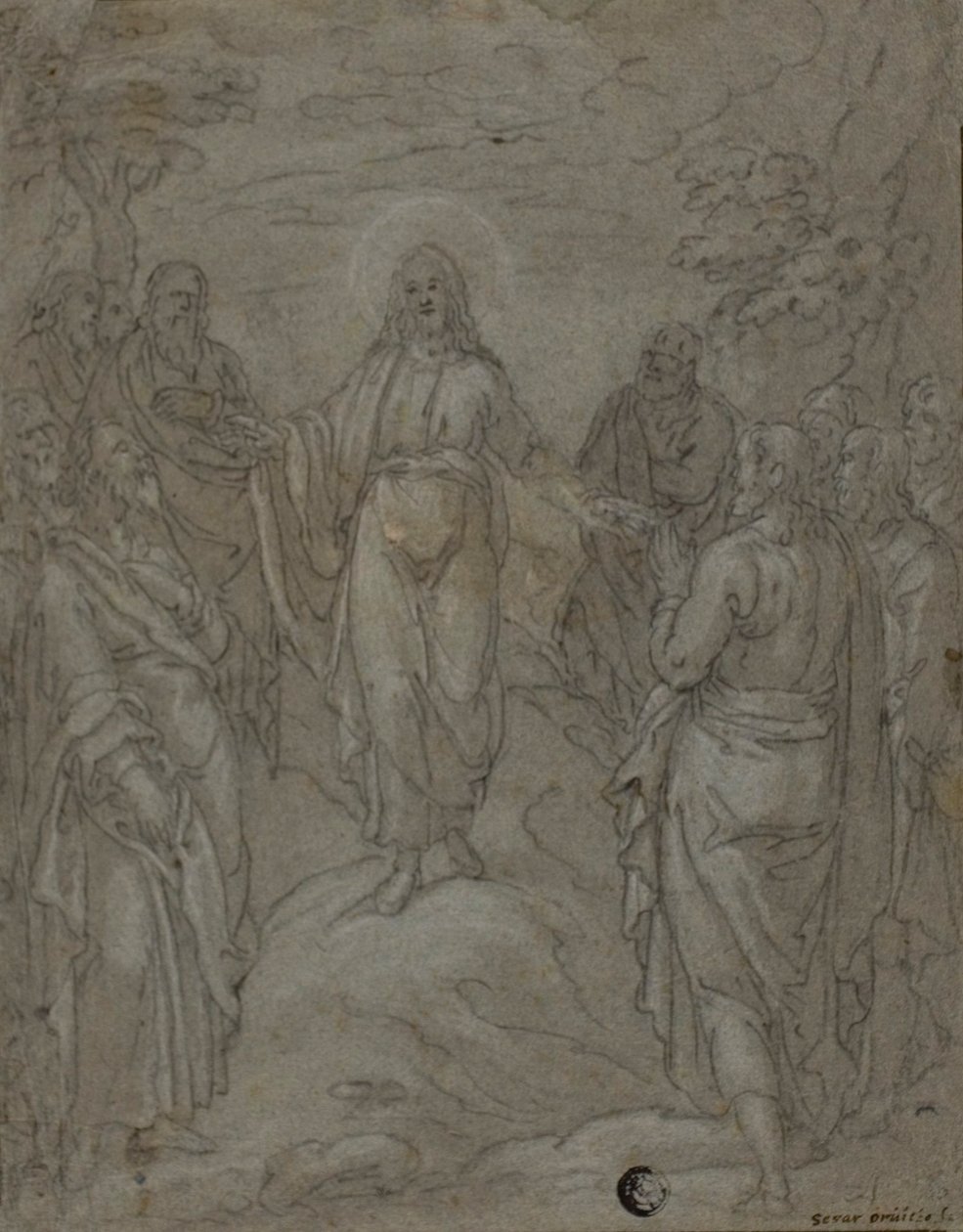 Christ and the Apostles (recto); Sketch of a Nativity Scene (verso) by Unknown