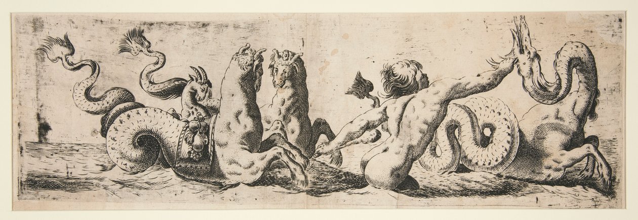 Frieze with a Sea-God, a Sea-Monster, and Three Sea Horses by Unknown