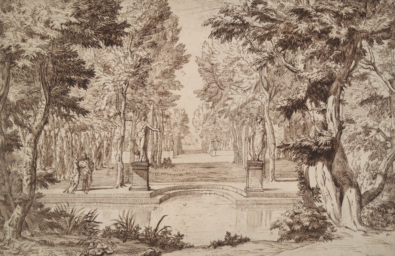 Imaginary View of a Park with Statues and Couples by Unknown