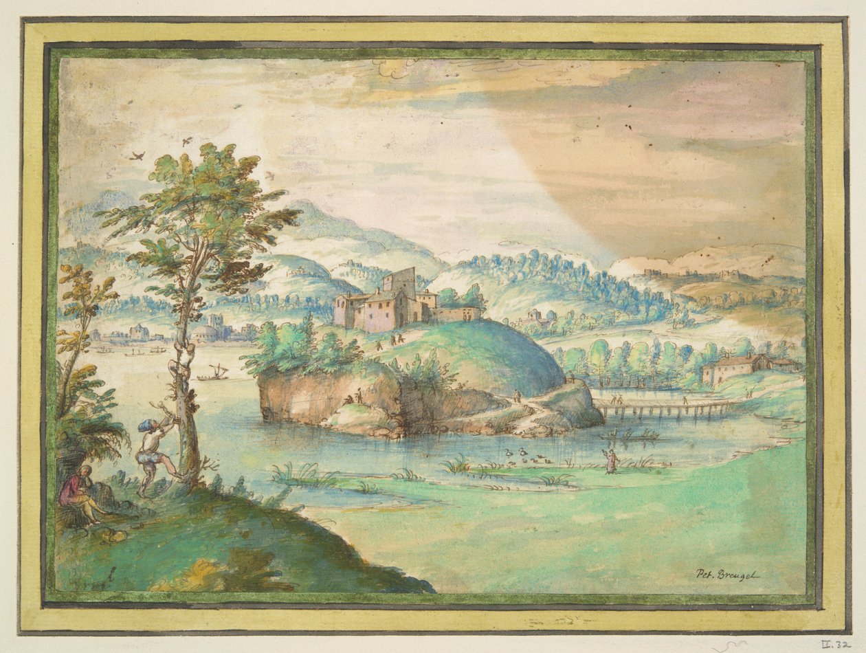 River Landscape with Man Climbing a Tree by Unknown