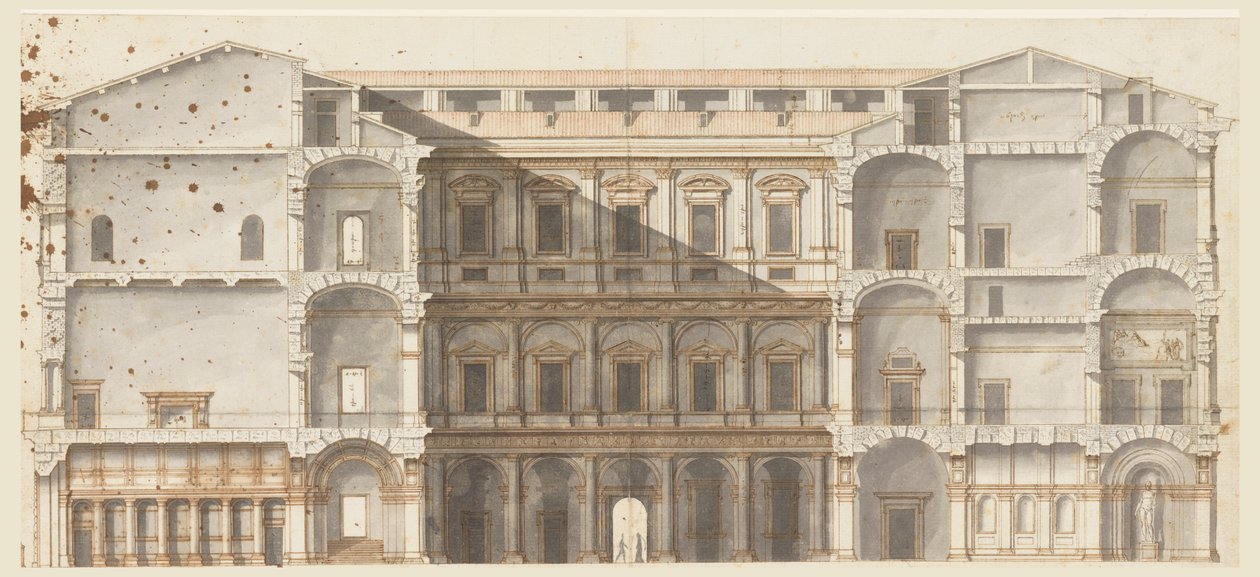 Section of the Wings and Elevation of a Wall on the Court, Palazzo Farnese, Rome by Unknown