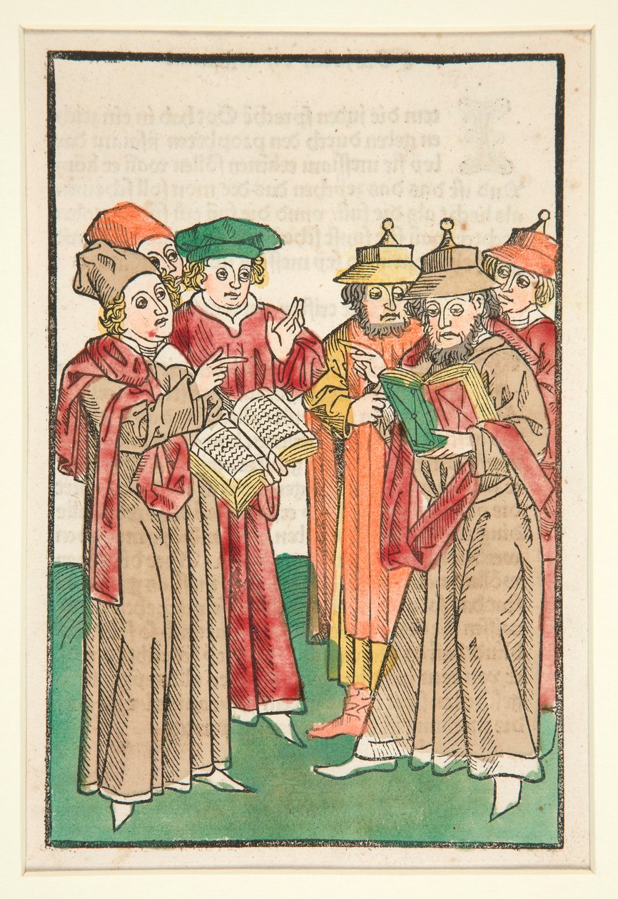 Three Christian and Three Jewish Scholars Disputing, Illustration from Der Seelen-Wurzgarten by Unknown