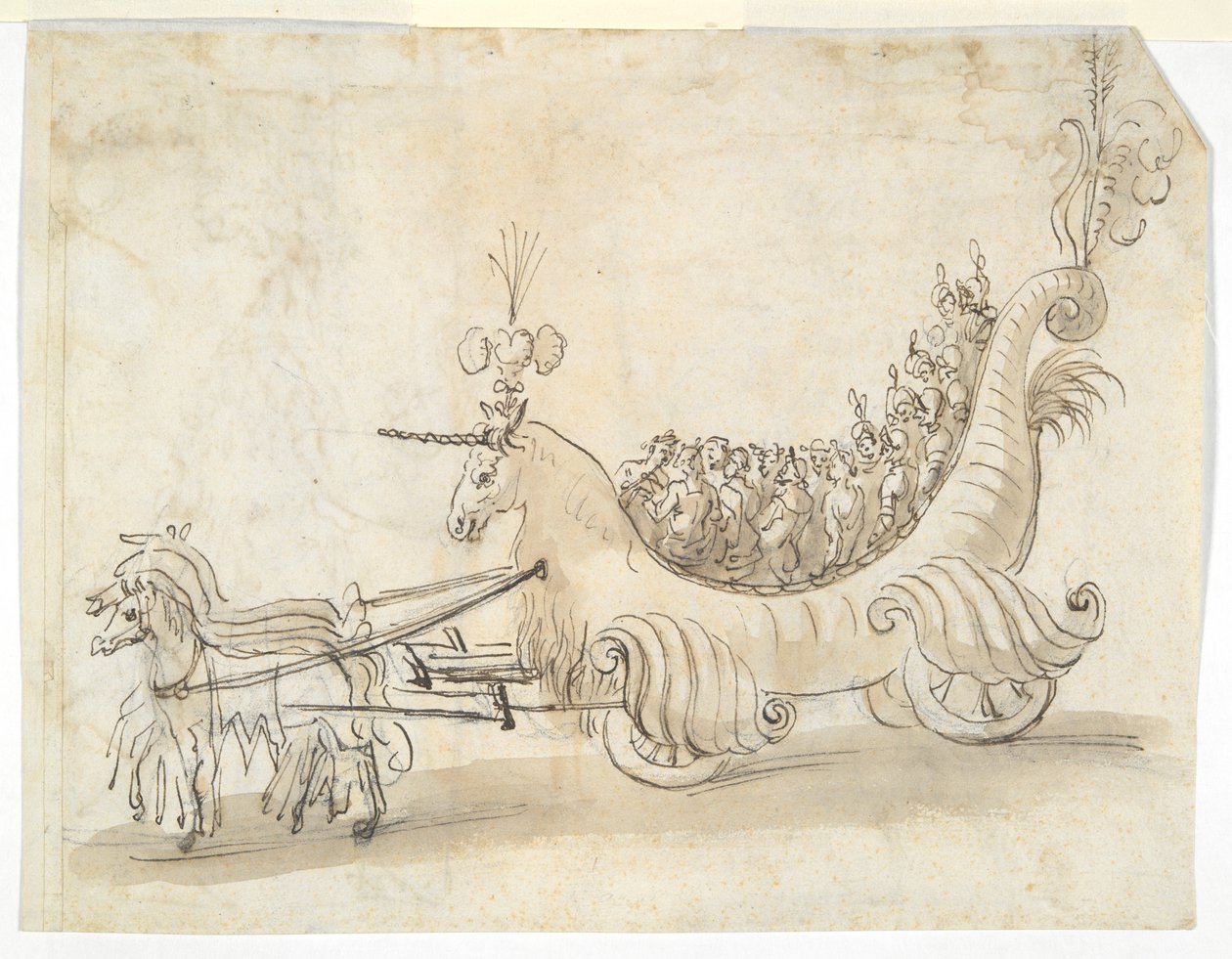 Two Costume Studies (recto); Chariot in Form of a Unicorn (verso) by Unknown