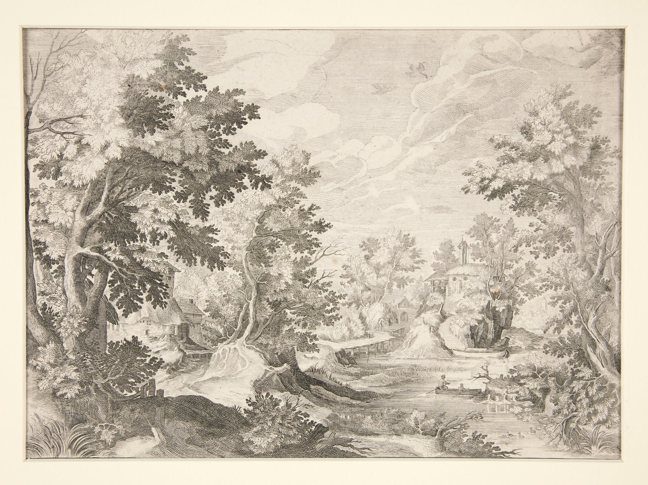 Untitled (Landscape with Figures in Boat in Foreground) by Unknown