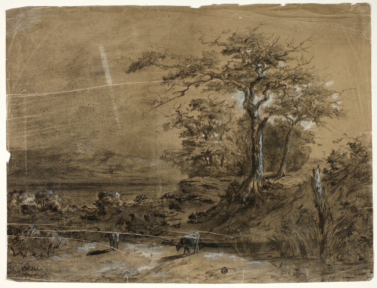 Wooded Landscape with Cows in Foreground by Unknown