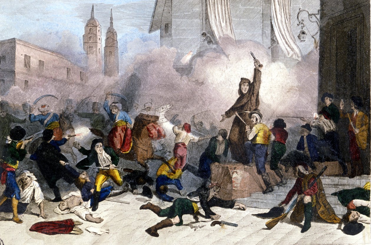 2/05/1808: Madrid Uprising Against the French Takeover of Spain. Engraving of the 19th Century by Unknown artist