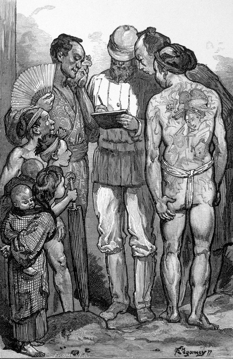 A European explorer surrounded by Japanese by Unknown artist