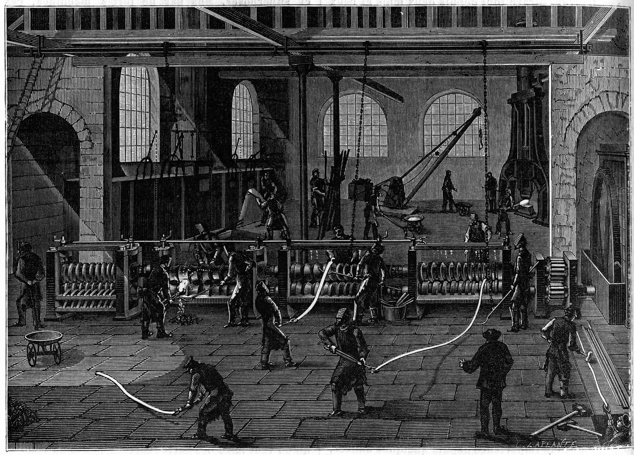 A Copper Drawing Workshop in England. Engraving in the Illustrious Journal 