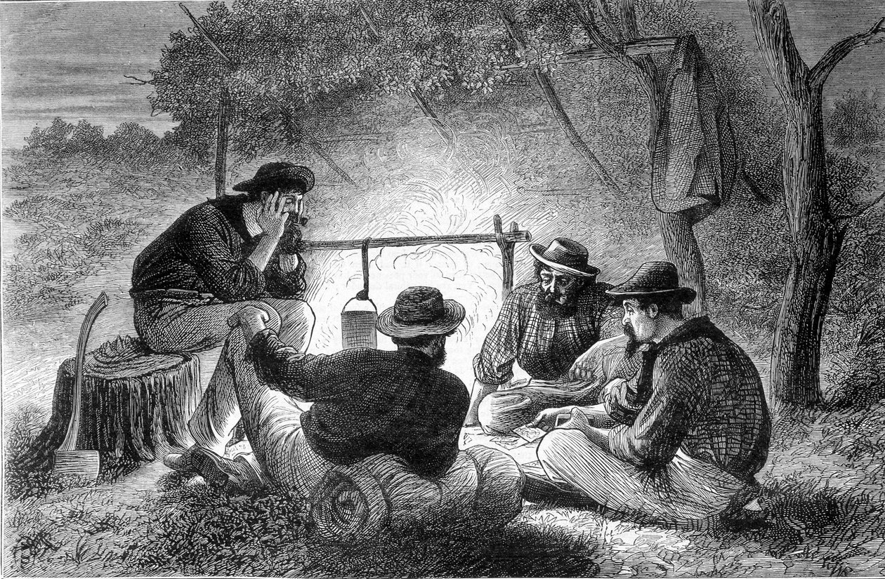A game of maps around a campfire in Queenslaw, Australia by Unknown artist