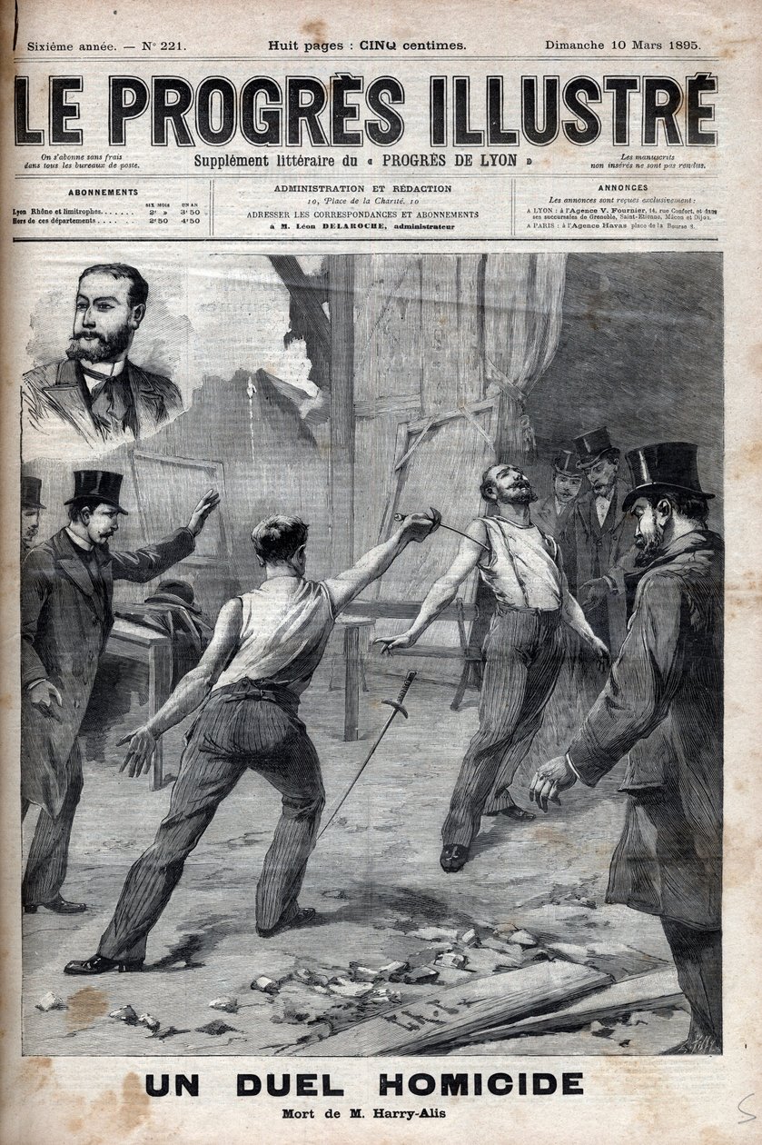 A homicide duel - On 1 March 1895, a duel with the spear between two members of the Committee of French Africa, who were previously good comrades, Alfred Le Chatelier and Hippolyte Percher, alias Harry Alis by Unknown artist