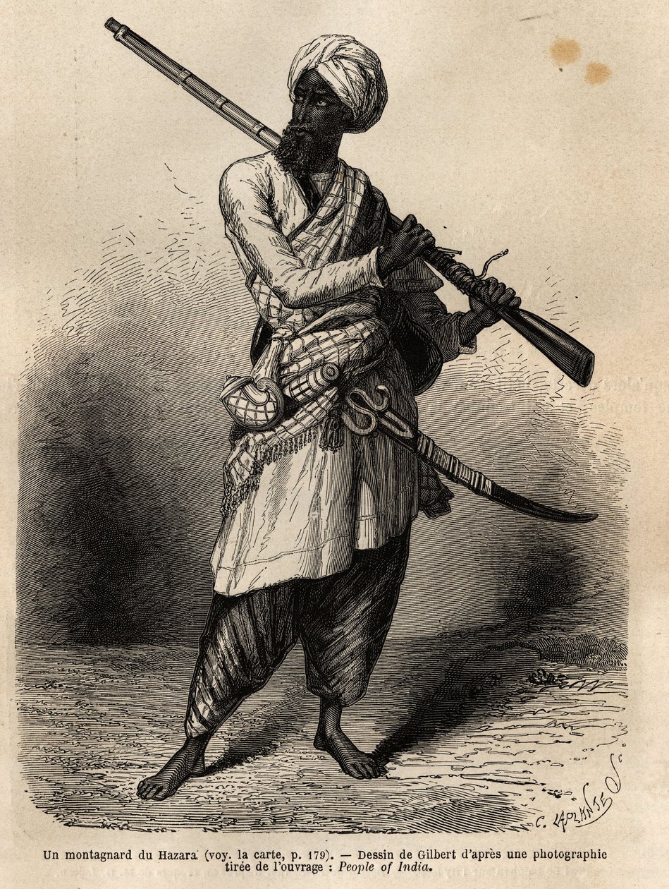 A Mountaineer from Hazara (Punjab, India). Engraving to Illustrate the Voyage to Pandjab and Kashmir, Story by Guillaume Lejean, in 1866, Published in Le tour du monde, nouveau journal des voyages, under the direction of Edouard Charton by Unknown artist