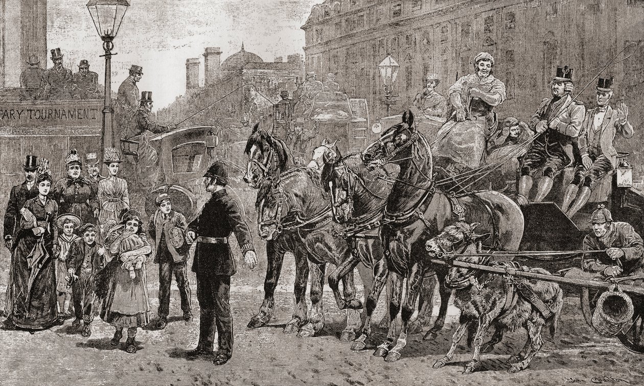 A Policeman Stops the Traffic on a Busy Crossing to Allow Pedestrians to Cross the Road, London, England by Unknown artist
