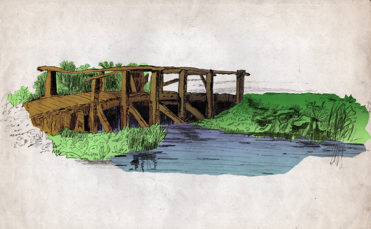 A Small Wooden Bridge Over a River by Unknown artist