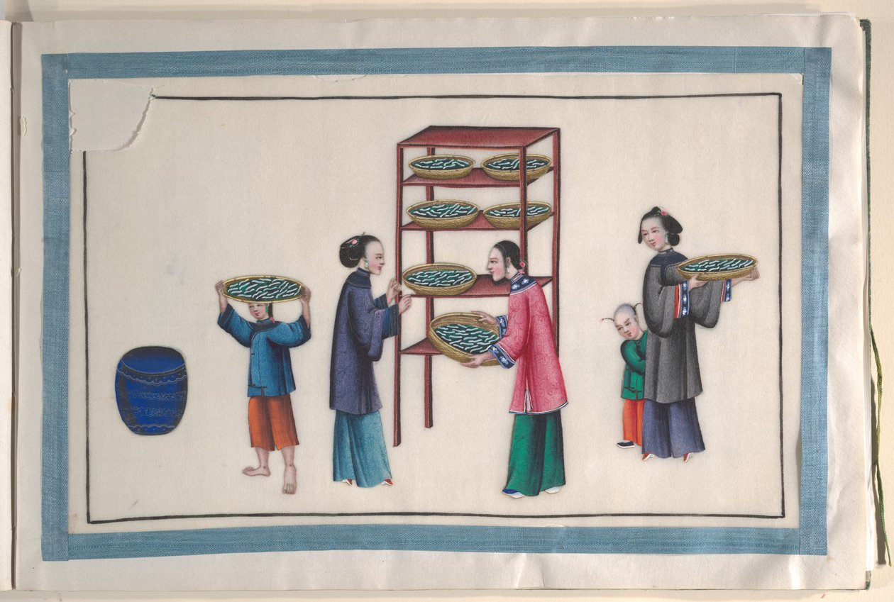 Album Containing Twelve Paintings of People Making Silk by Unknown Artist