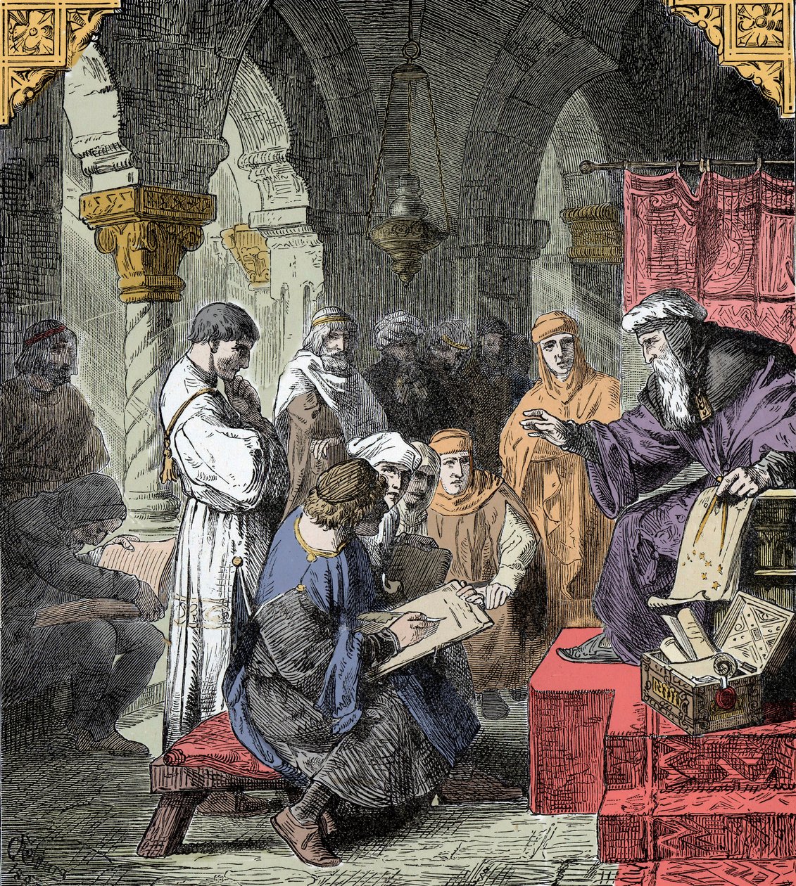 Alchemy and Astrology Taught in the Schools - Science Education in the Middle Ages: a teacher gives a lecture on astronomy and alchemy to young people by Unknown artist