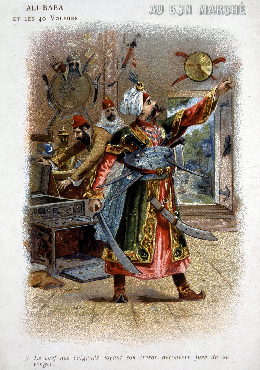 Ali Baba and the 40 Thieves: The Chief of the Robbers Seeing His Treasure Uncovered, Swears Revenge - Cardboard of the 