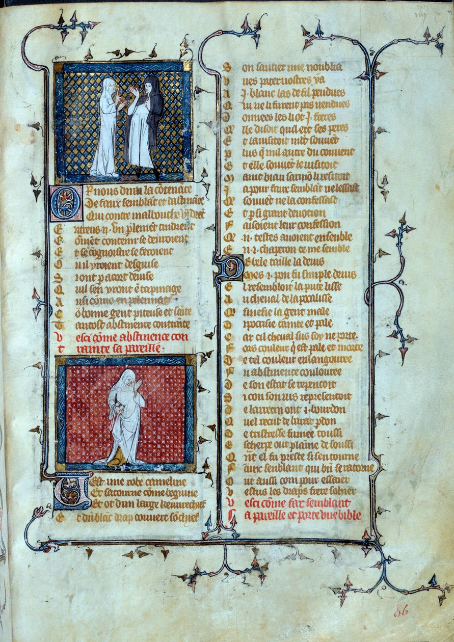 Allegorical representation of Love playing the traps of Malebouche, below the character of Abstinence. Miniature in 