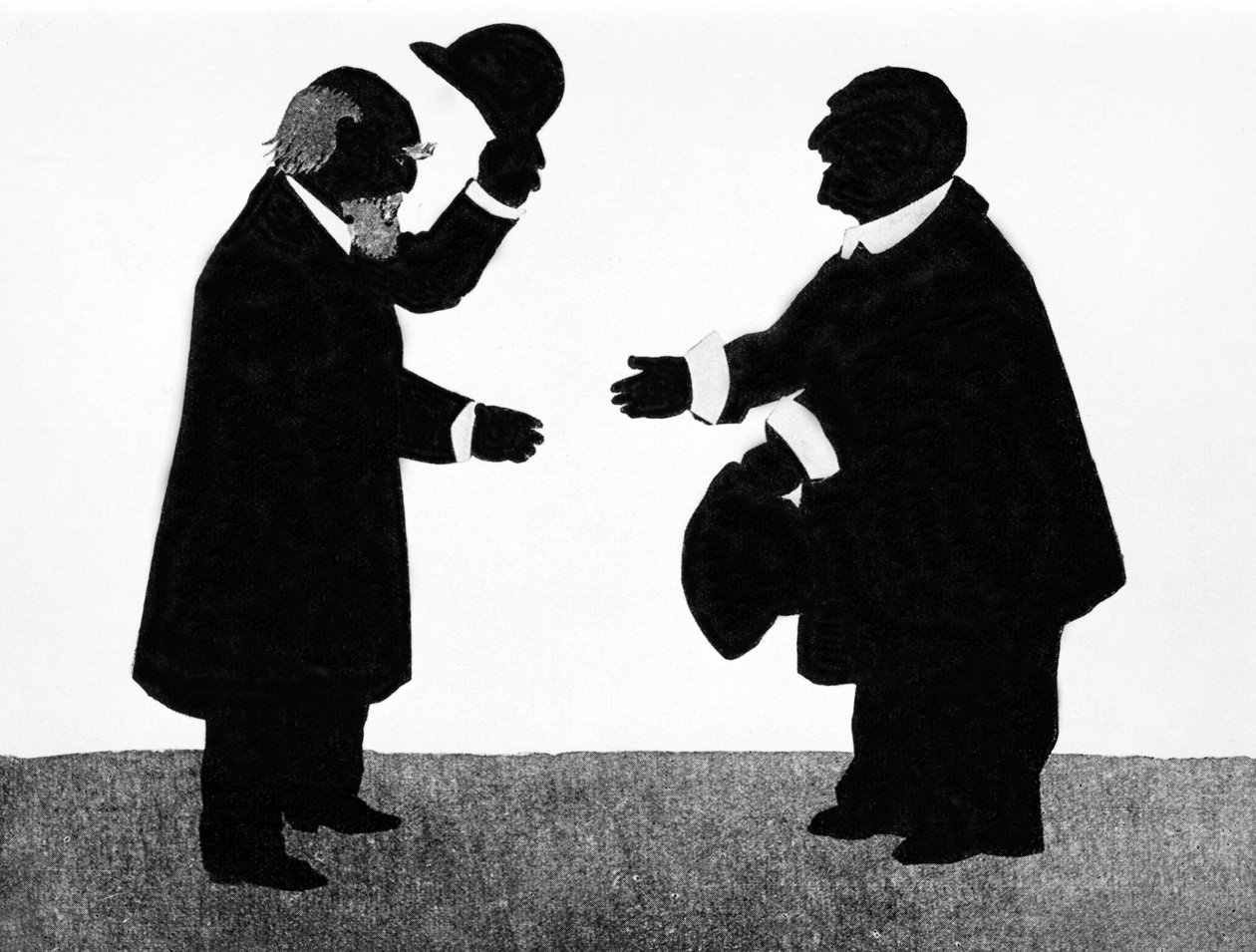 An imagined encounter between Eduard Hanslick (1825 - 1904), Austrian musicologist and composer Anton Bruckner (1824 - 1896). Chinese shadow. by Unknown artist