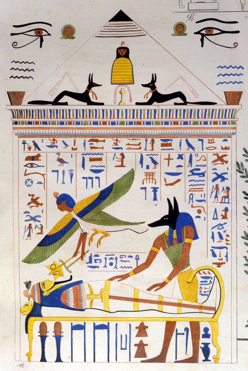Anubis takes care of the mummy while the soul of the deceased flies for transmigration - in 