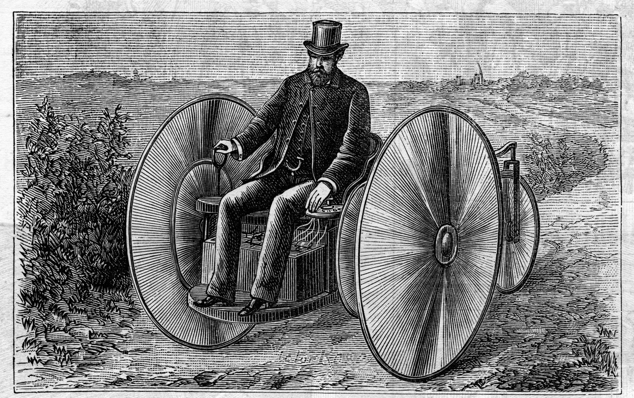 Application of Faure batteries: electric tricycle moving through the accumulator by Unknown artist