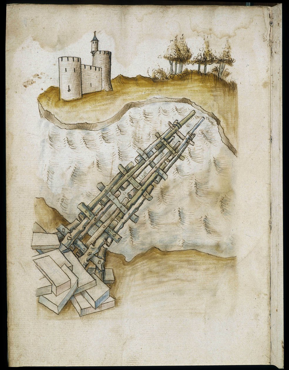 Arrangement of a Wooden Bridge - Manuscript: Parchment Sheet of an Engineer