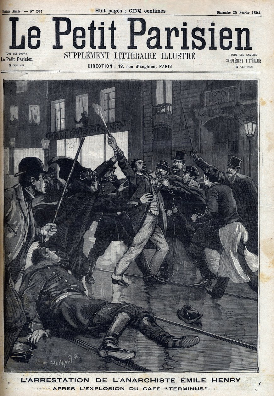 Arrest of the anarchist Emile Henry after the explosion of the cafe 