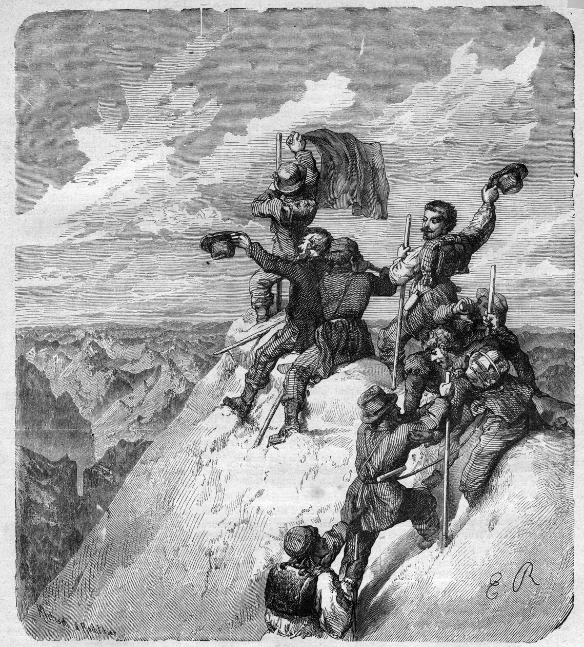 Ascension of the Illimani (6,439 m) by Charles Wiener and his companions - engraving in 