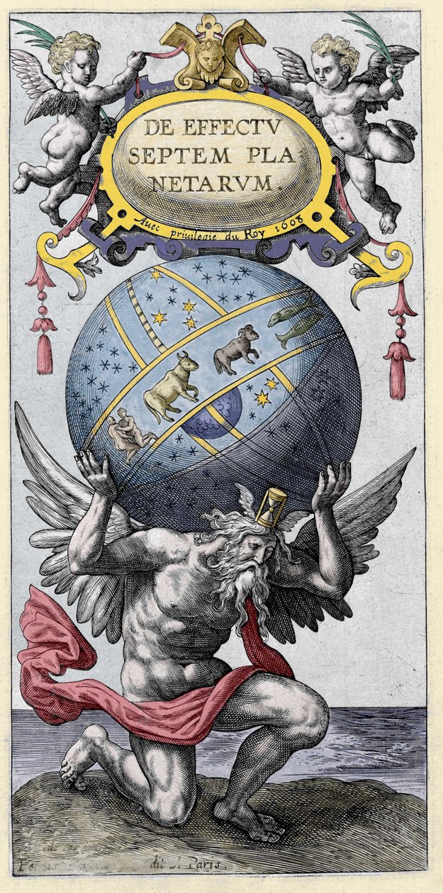 Atlas carrying the world. Engraving from the beginning of the 17th century. by Unknown artist