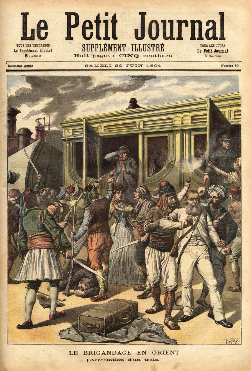 Attacking a train by robbers near Cherkessklui, engraving in 