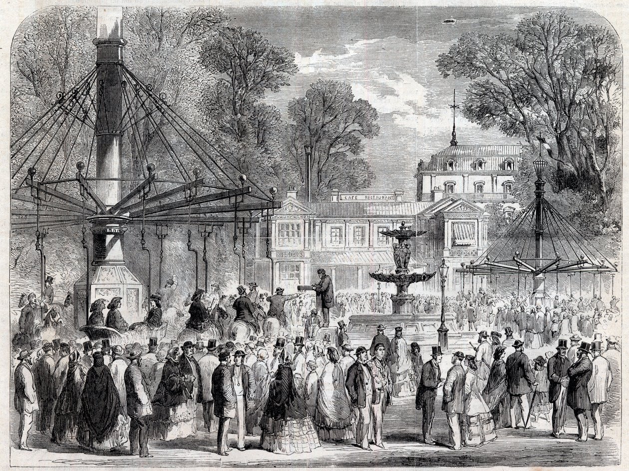 Autumn Sunday at the Champs-Elysees in the 19th century - Engraving by Unknown artist