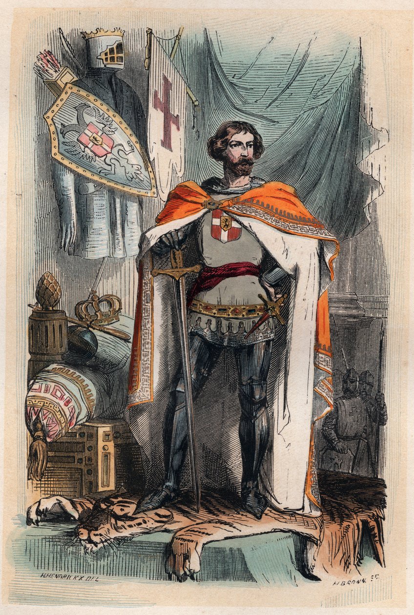 Baldwin I of Constantinople - Portrait of Baldwin I, Latin Emperor of the Orient, became Emperor of Constantinople by participating in the Fourth Crusade. Also known as Baldwin IX of Flanders (or Baldwin VI of Hainaut). Engraving from 1868 by Unknown artist