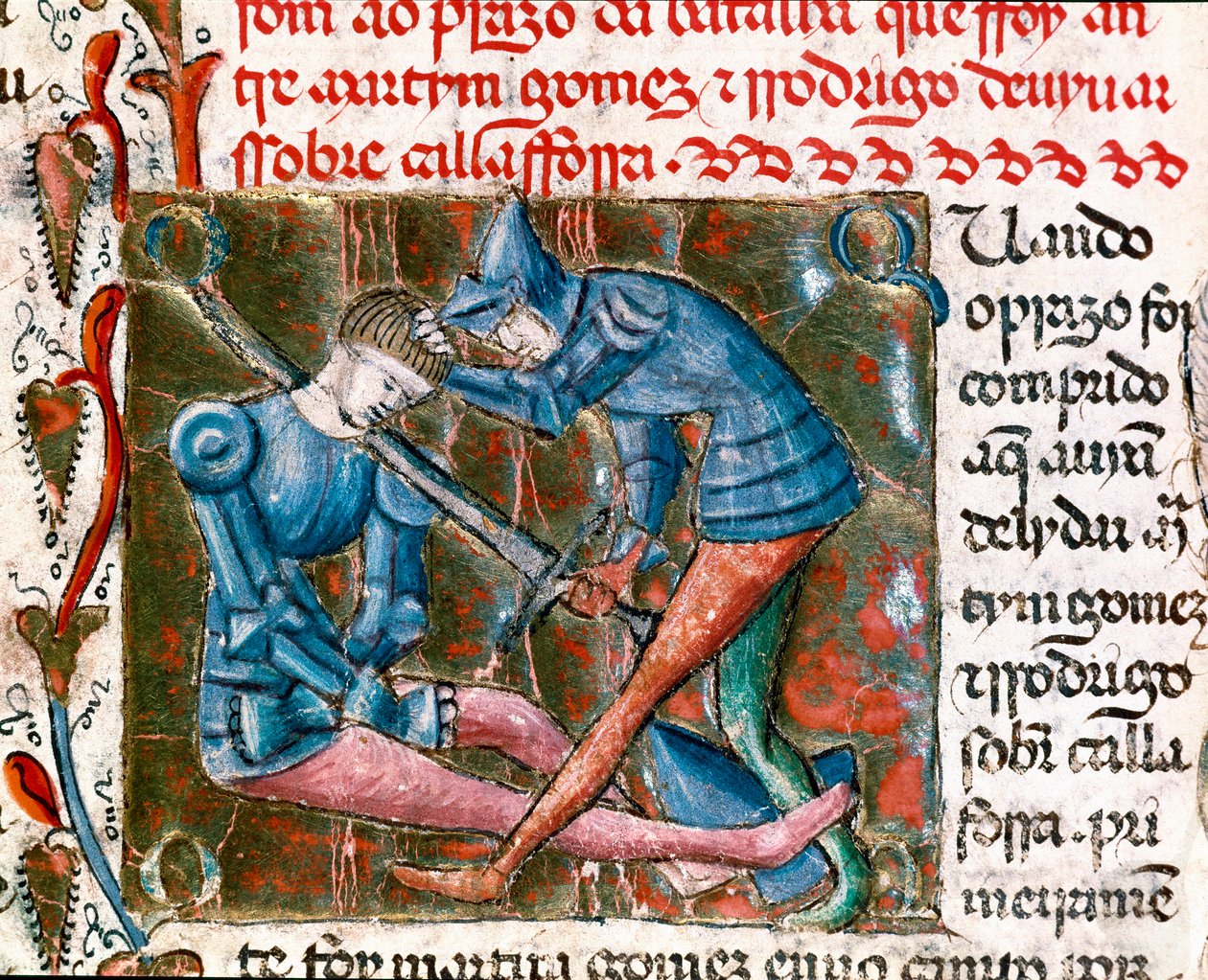Battle between Rodrigo Diaz de Vivar dit Le Cid and Martin Gomez. Miniature from 