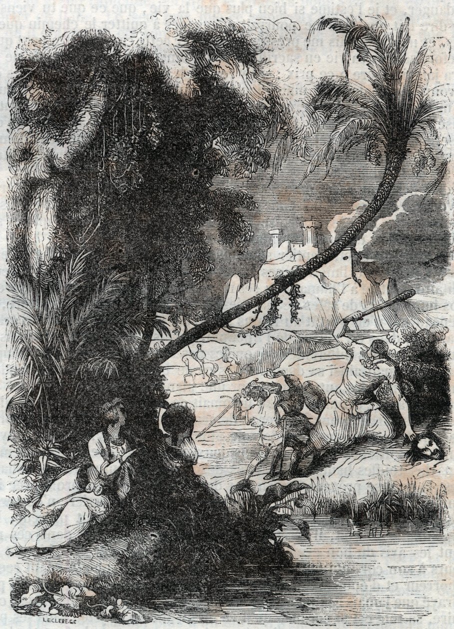 Battle of Griffon and Aquilant Against Orrile - Engraving of 1851 from 