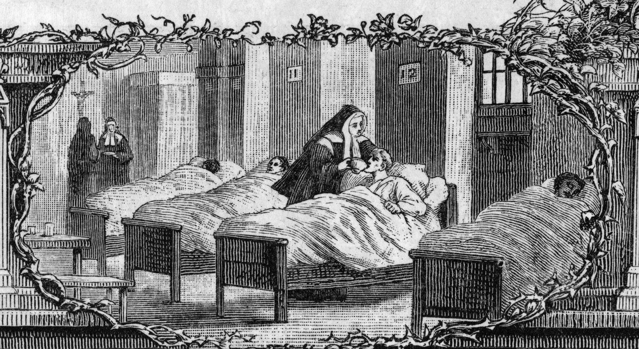Bernadette Soubirous in the dress of a nun caring for the sick by Unknown artist